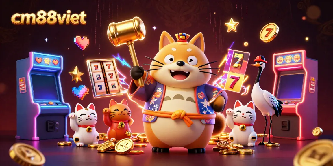 Engage in thrilling gameplay with cm88viet as a joyful tanuki and samurai crane among vibrant casino elements.