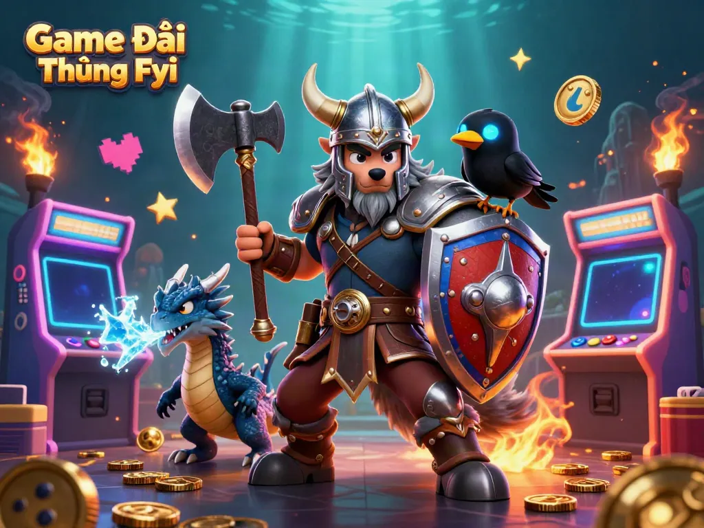 Engage with Game Bài Đổi Thưởng Fyi through vibrant arcade elements and heroic characters.