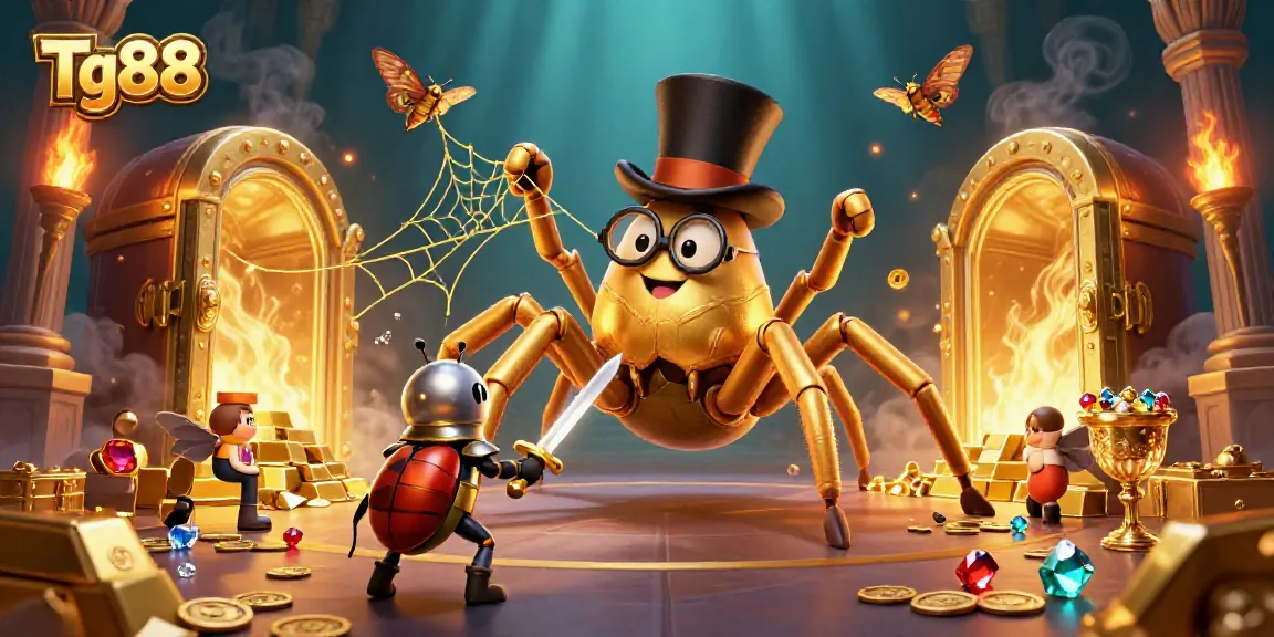 Experience thrilling moments at Tg88 casino as whimsical 3D creatures interact with gold treasures.