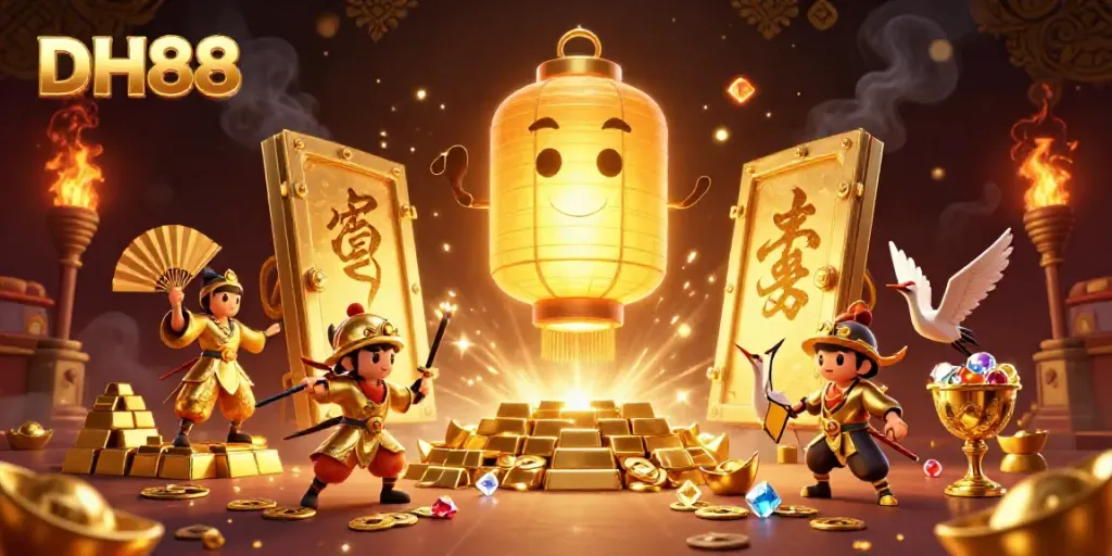 Experience vibrant gameplay at DH88 with golden treasures and mystical characters.