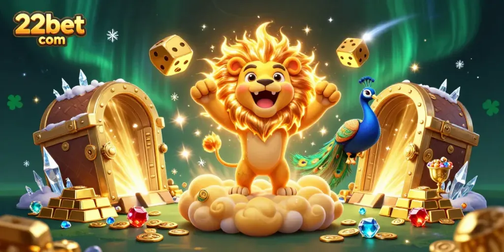Experience the thrill of rewards at 22bet com with a vibrant 3D casino illustration showcasing dynamic game elements.