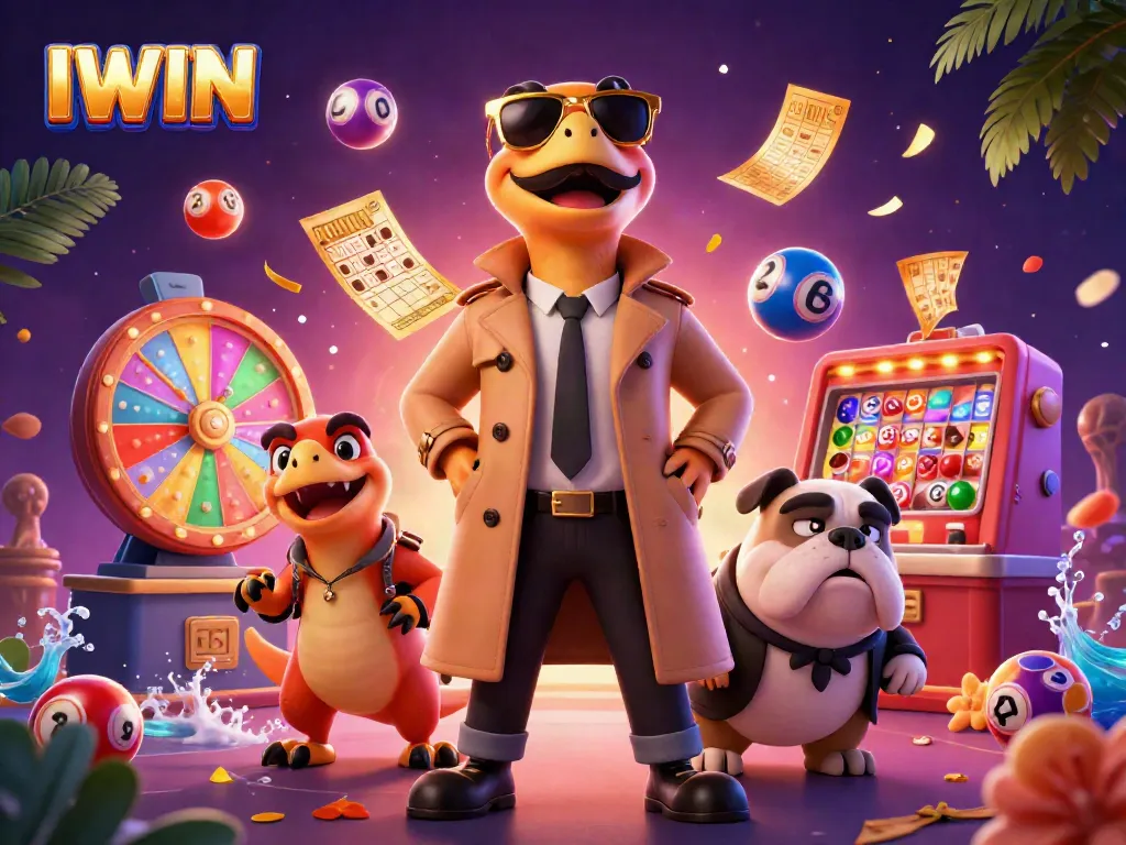 IWIN entertains with colorful lottery games in a dynamic casino setting featuring raptors in disguise.