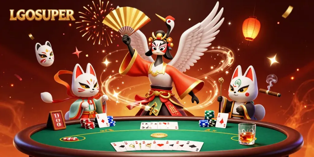 Experience the excitement of winning at LGOSUPER with kabuki warrior and poker elements.