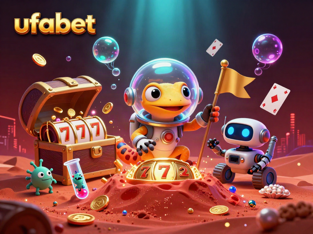 ภาพการ์ตูน 3D ที่น่าตื่นเต้นของ ufabet ที่ทำการค้นพบคาสิโนทองคำใต้น้ำในดาวอังคาร