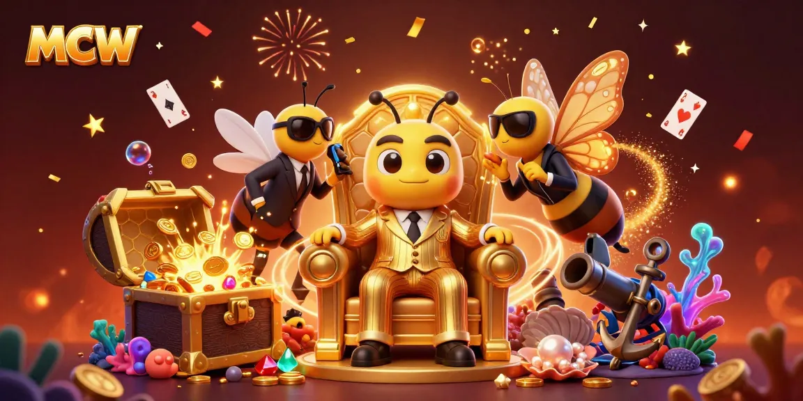 Engage with MCW's bumblebee mob boss in a vibrant casino-themed underwater world.