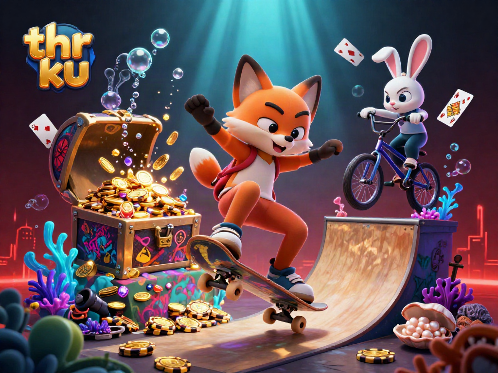 Engage with thrilling gaming experiences at thr ku featuring lively cartoon characters and vibrant casino elements.