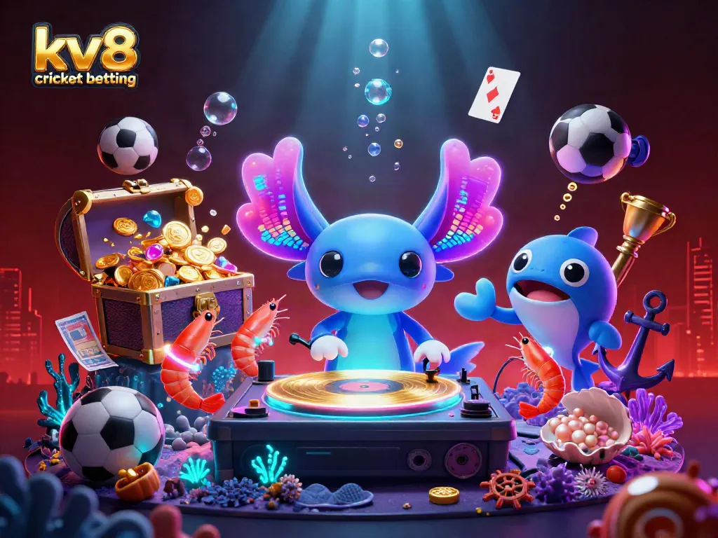 Experience kv8 cricket betting with vibrant visuals of energetic characters and thematic elements