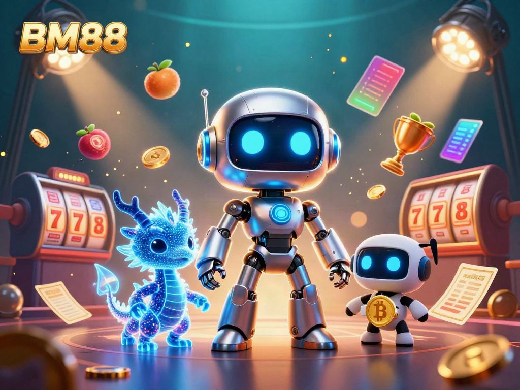 Experience exciting casino adventures with BM88, featuring futuristic characters and vibrant gambling elements.