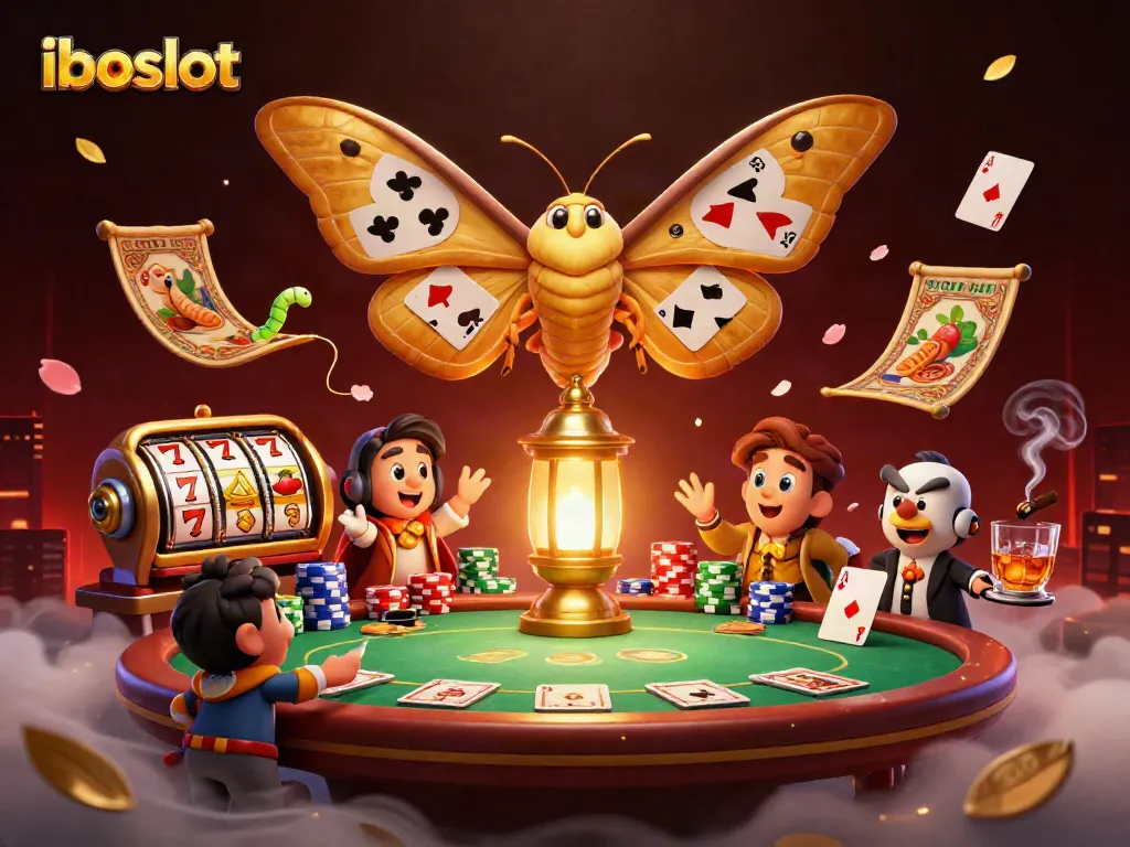 Engage with iboslot's thrilling casino experience through a vibrant illustration of gaming elements.