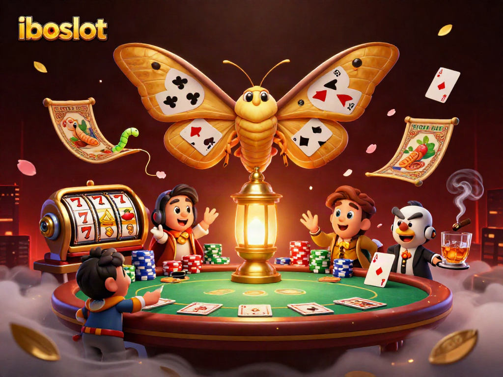 Engage with iboslot's thrilling casino experience through a vibrant illustration of gaming elements.