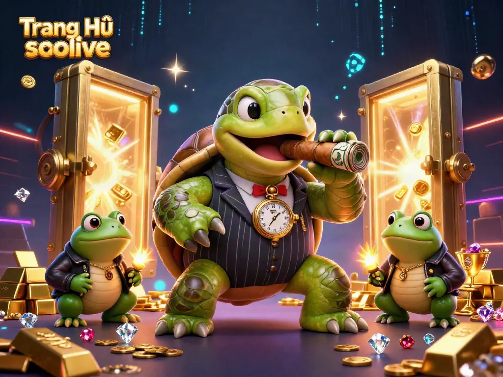 Experience thrills on Trang Chủ socolive with a vivid casino scene featuring a snapping turtle in a stylish suit.
