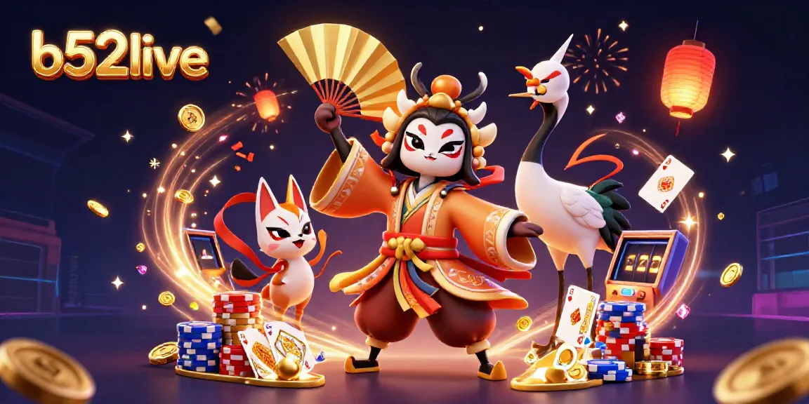 Experience b52live excitement with dynamic casino elements in a vibrant 3D illustration.