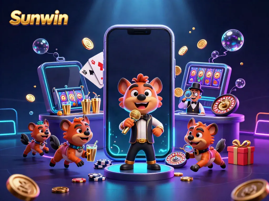 Experience the vibrant casino atmosphere with Sunwin, featuring cartoon hyenas as comedic bartenders and bouncers.