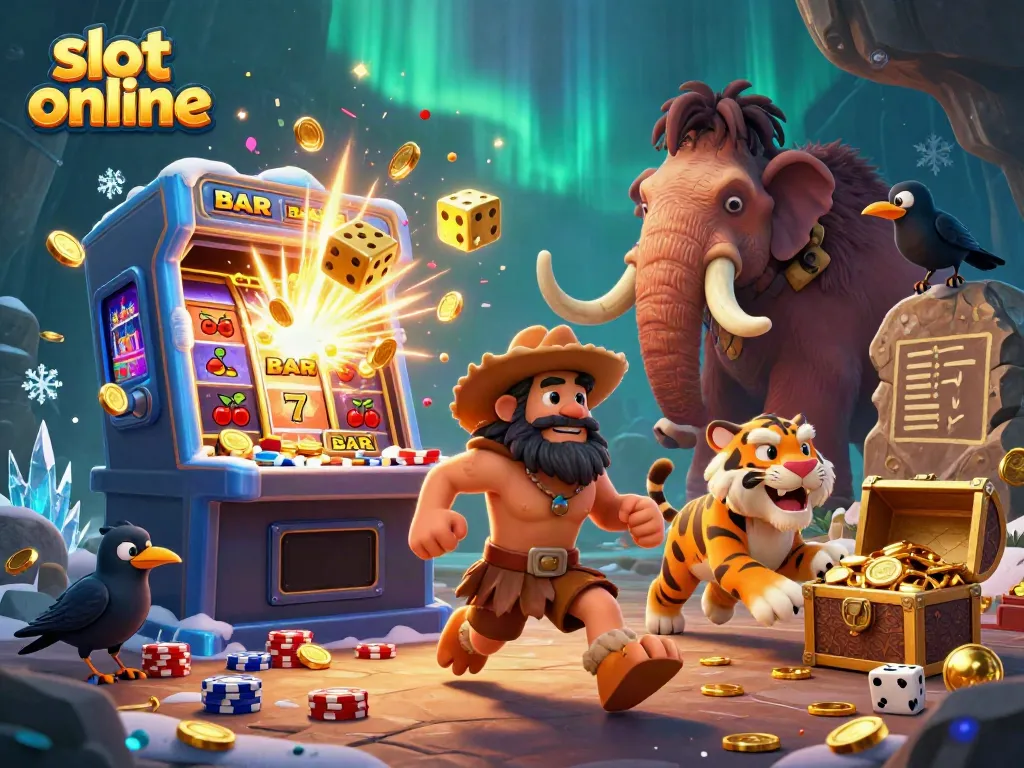 Spin and win with our vibrant slot online illustration featuring a casino scene with characters and slots.