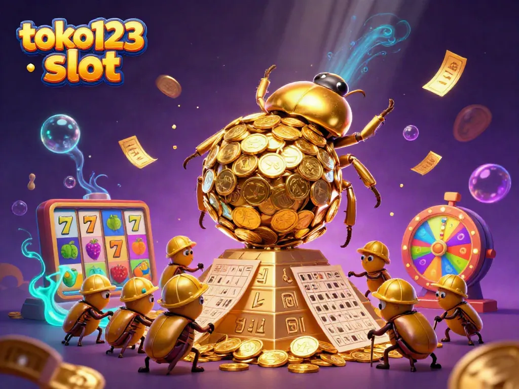 Engage in thrilling gameplay with toko123 slot featuring golden beetles and casino symbols