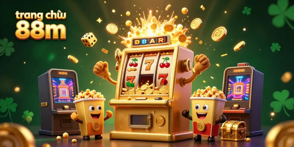 Celebrate jackpots with the enchanting scene of trang chủ 88m featuring lively slot machines and golden coins.
