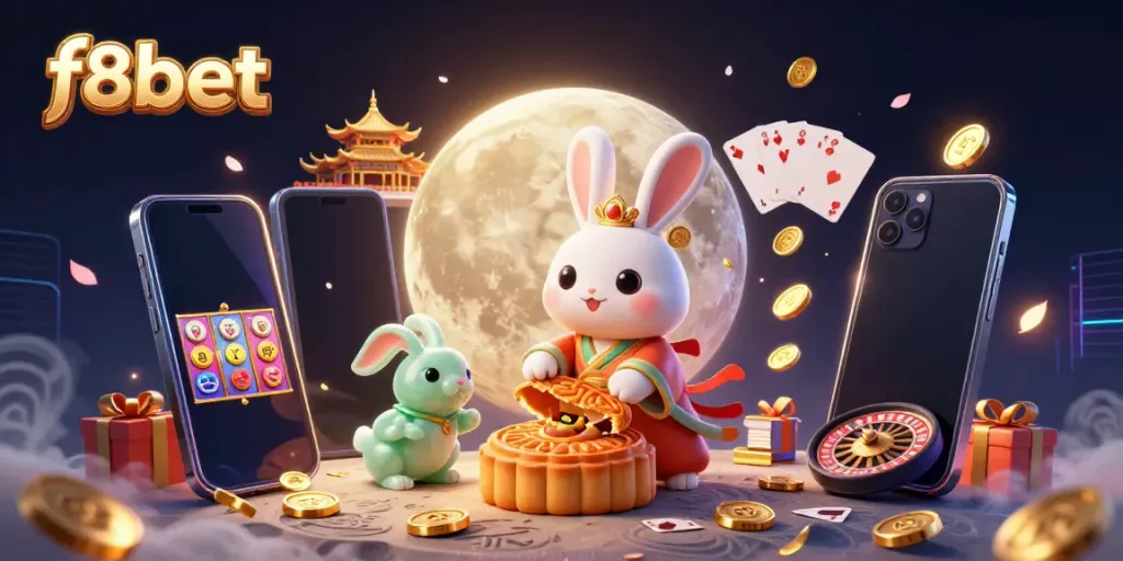 Experience exciting gameplay with f8bet as the moon rabbit reveals poker chips from mooncakes.