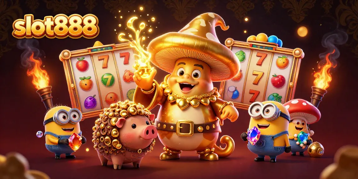 Experience winning thrills at slot888 with a magical golden mushroom wizard and treasure-hunting pig