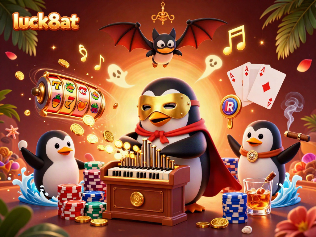 Experience excitement with the luck8at penguin, vibrant golden coins, and thrilling slot game action.