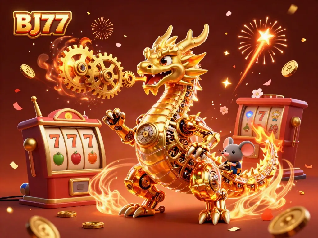 Experience excitement with BJ77 as a golden dragon creates cash flow and celebration.