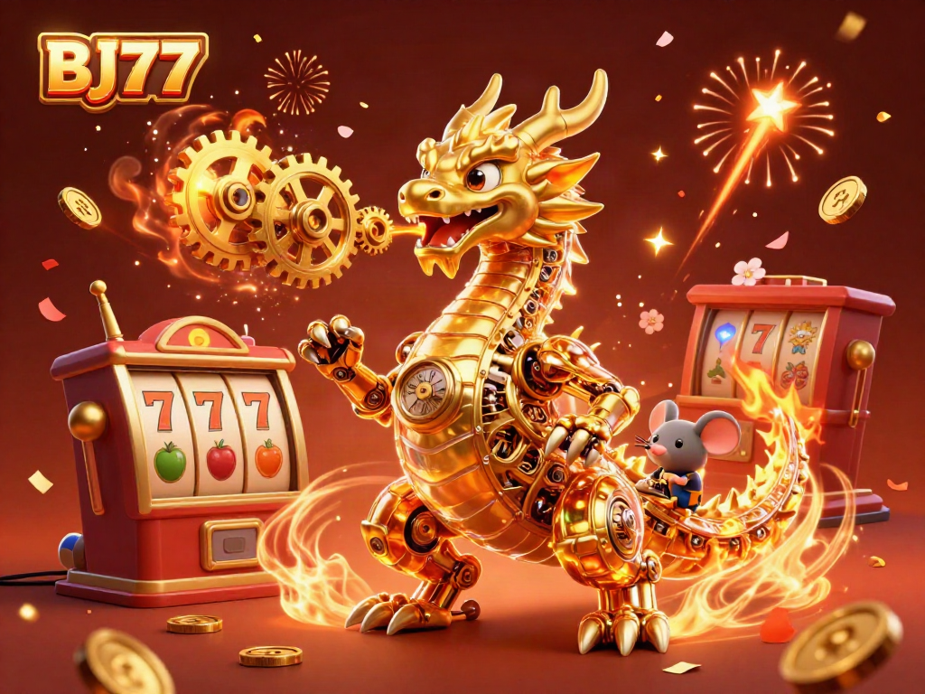 Experience excitement with BJ77 as a golden dragon creates cash flow and celebration.