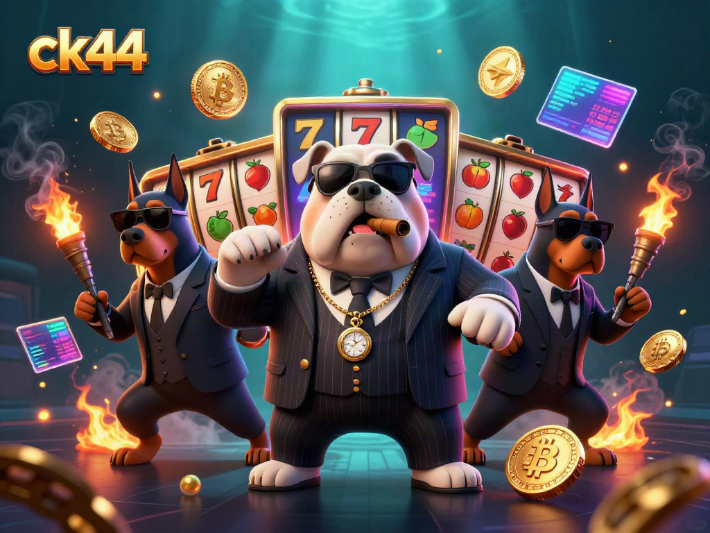 Engage with the thrilling slots action on ck44 with a vibrant casino scene showcasing cartoon mascots.