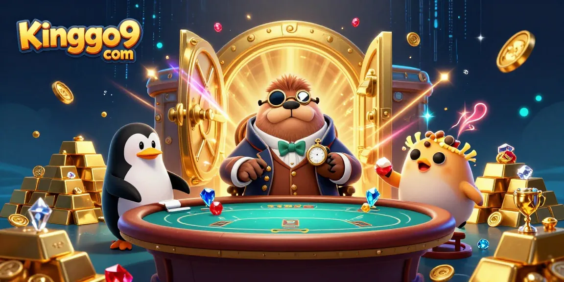 Engage with Kinggo9 com at an underwater poker table featuring a walrus and friends amidst treasures.