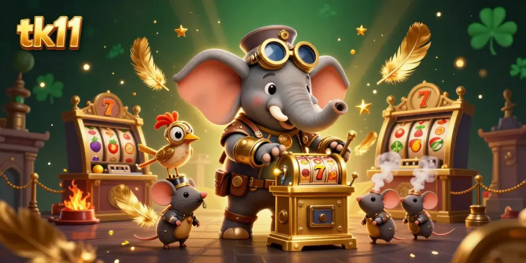 Engage with thrilling tk11 slot action featuring a vibrant steampunk elephant engineer.