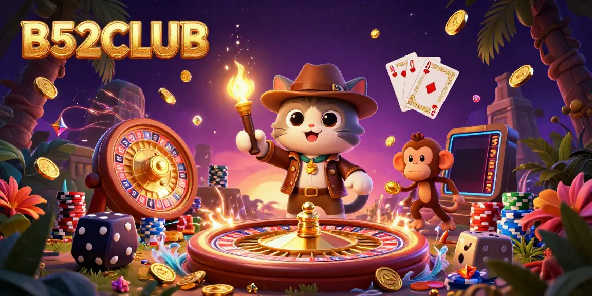 Engage with B52CLUB in a vibrant 3D themed casino adventure featuring an archaeologist cat discovering treasures.