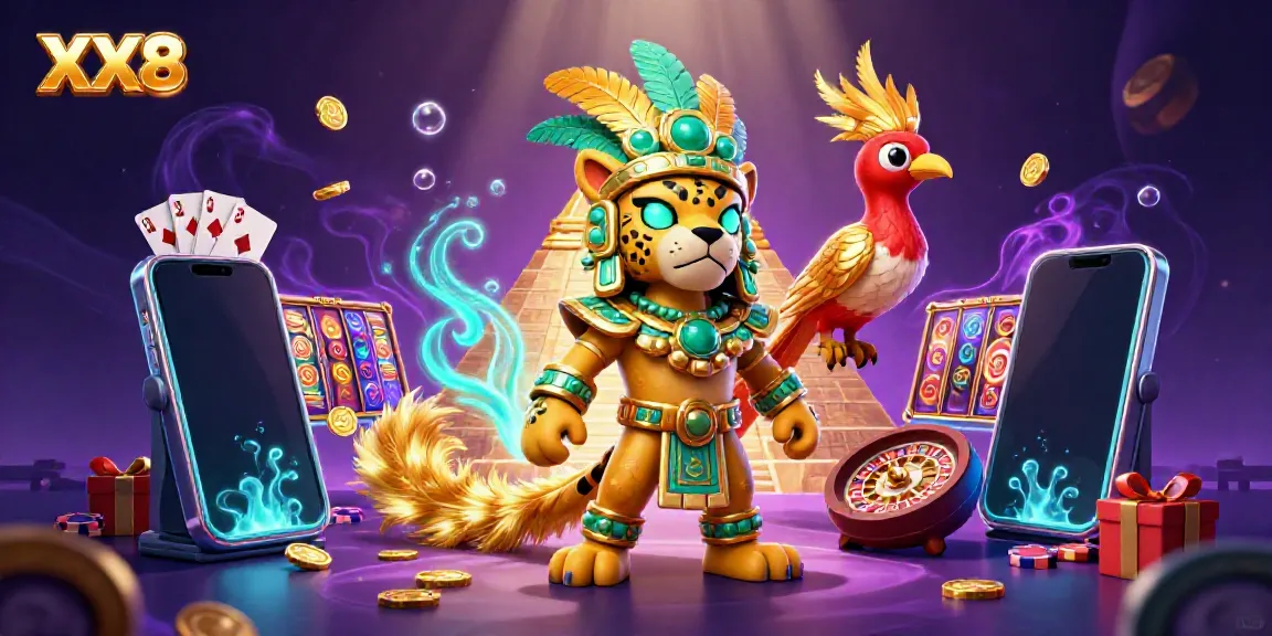 Experience thrilling gameplay with XX8 as Mayan characters engage in a vibrant casino scene.