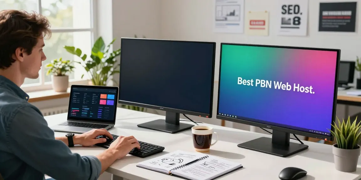 SEO expert analyzing data in a modern workspace for the best PBN web host strategy.