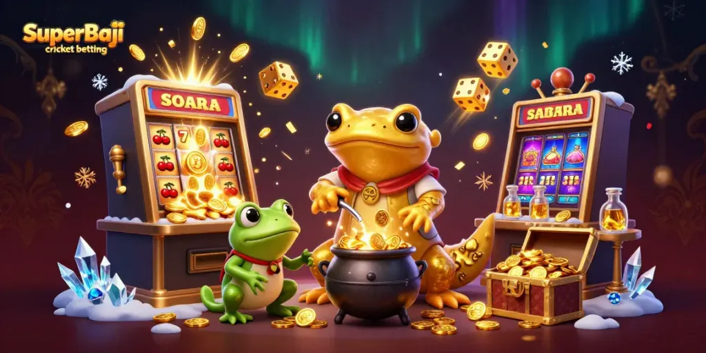 Engage in SuperBaji cricket betting as golden alchemist delights in golden coin transformations amidst dynamic casino magic.