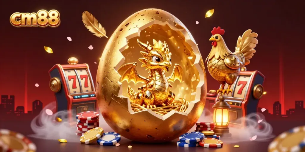 Engage with cm88 while playing in a vibrant casino scene featuring a golden dragon and poker chips.