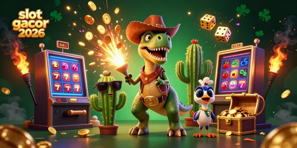 Slot gacor 2026: Dinosaur cowboy dan teman-temannya merayakan jackpot kasino yang luar biasa!