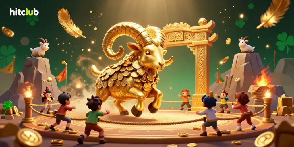 Experience exciting entertainment at hitclub with a racing golden ram among casino elements.