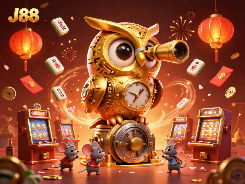 Experience the thrill of J88 with cartoon characters in a vibrant casino scene filled with action.