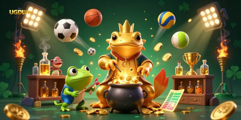 Engage with UGDEWA as a golden salamander alchemist creates wealth in a magical sports betting scene.