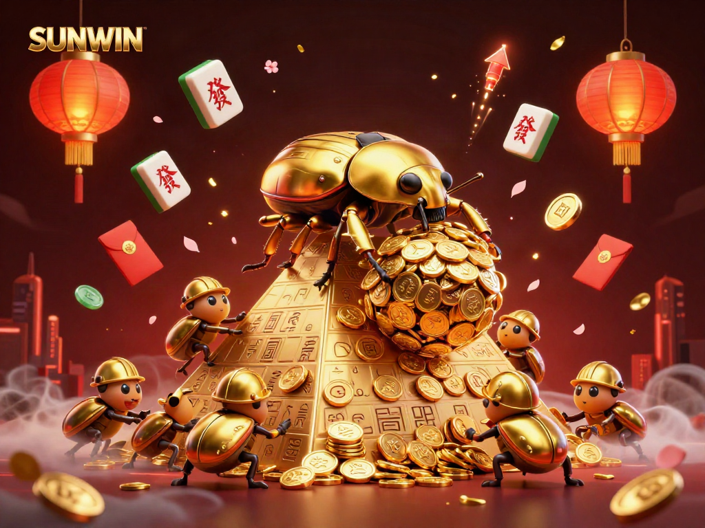 Engage with SUNWIN through a vibrant 3D illustration showcasing thrilling casino symbols and lucky elements.