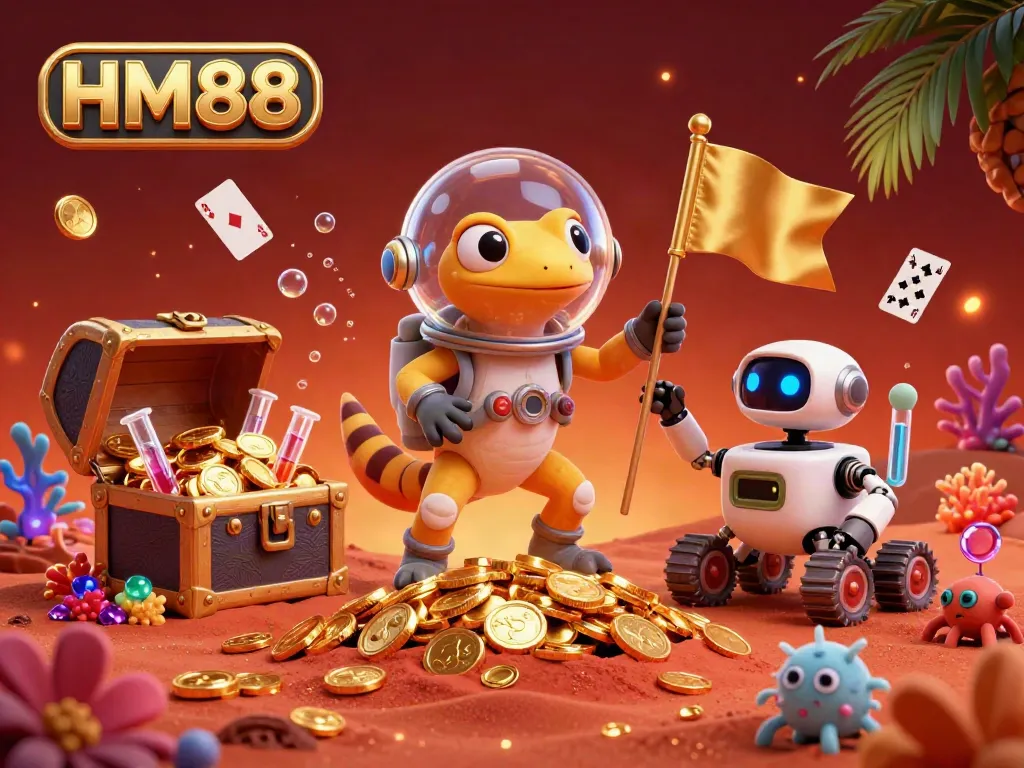 Experience the thrilling HM88 casino adventure with vibrant characters and engaging game elements in a Martian setting.