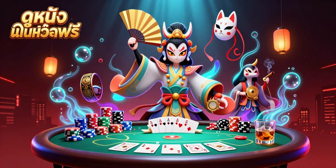 Experience ดูหนังออนไลน์ฟรี while engaging with vibrant casino elements in this artistic illustration.