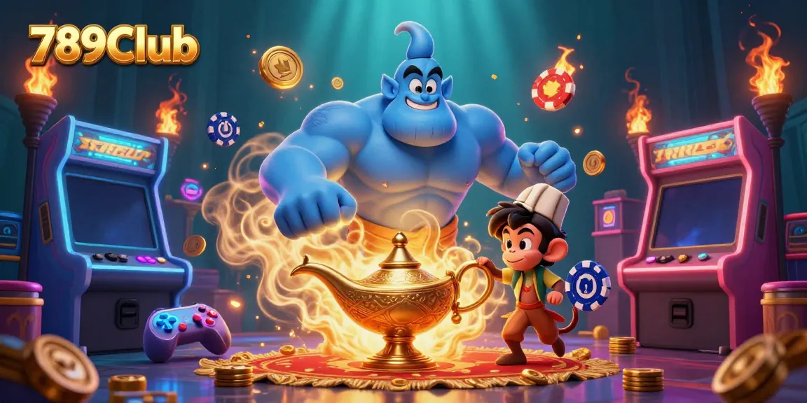 Experience 789Club's exciting gaming environment with a genie and tokens, capturing thrilling outcomes.