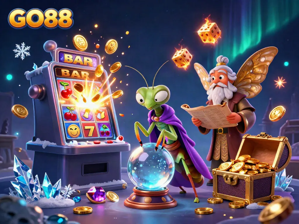 Engage with GO88's exciting jackpot experience surrounded by mystical characters and vibrant casino elements.