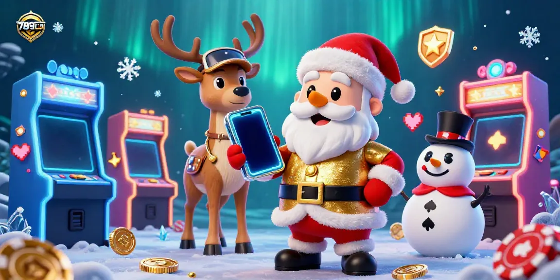 Experience thrilling casino gaming with 789CLUB's festive illustration featuring Santa Claus and friends.