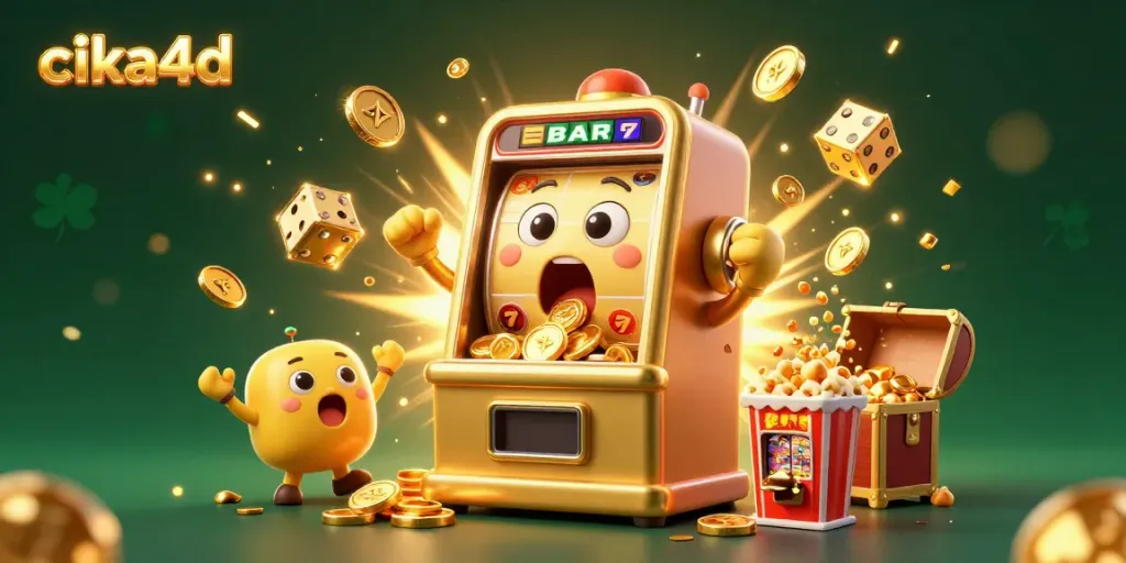 Celebrate wins with the interactive cika4d slot machine jackpot, showcasing vibrant casino elements and excitement.