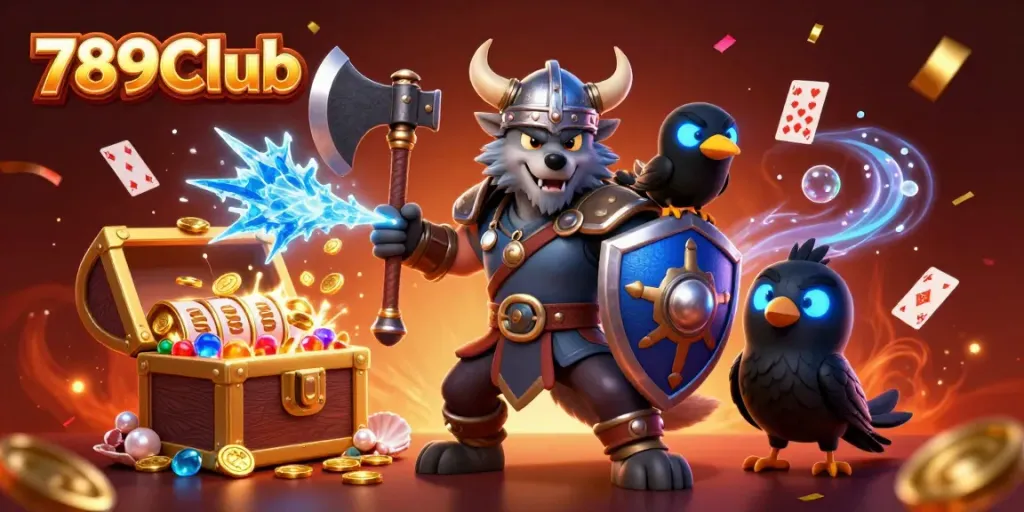 Experience thrilling slots with 789Club as Viking warriors clash amidst shimmering treasures.