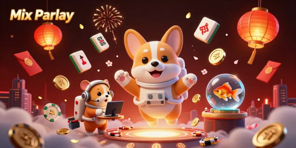 Engage with the exciting world of Mix Parlay betting as a 3D cartoon astronaut corgi floats in a vibrant space casino!