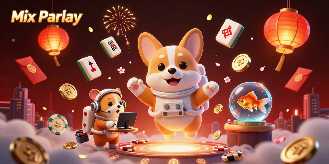 Engage with the exciting world of Mix Parlay betting as a 3D cartoon astronaut corgi floats in a vibrant space casino!
